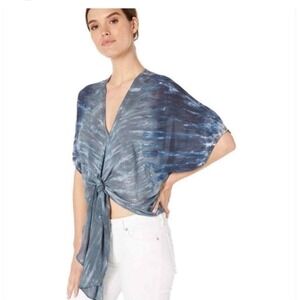 Young Fabulous Broke Tie Front Kimono Top‎ Blue Gray Tie Dye M Medium